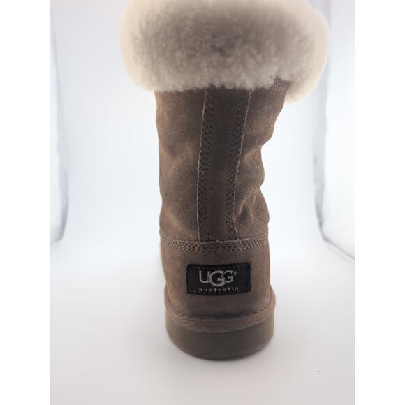 UGG Australia Sophy Leather Boots Girls US Size 4 Brown Chestnut Winter Fall - Picture 7 of 11